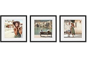 PHOTOLINI 3D cornici 40x40 cm nero, cornice profonda con vetro e passe-partout, set di 3 cornici per oggetti fino a 1,5 cm di profondità, legno MDF - perfetta per il fai da te e come regalo