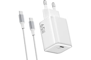 HYDOOD Chargeur USB C 65W, Charge Rapide PD3.0 PPS, GaN II avec Câble Tressé 2M, Compatible pour MaxBook Pro/Air, pour Samsung Galaxy S25/S24/S23 Ultra, pour iPhone 17/16/15(Blanc)