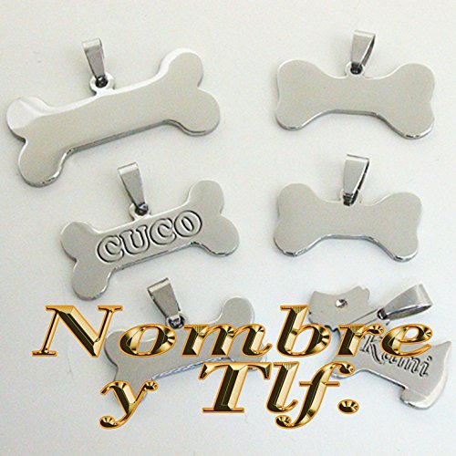 OyC Placa o Chapa identificativa Hueso, Acero, telefono, Mascota, Perro, Gato