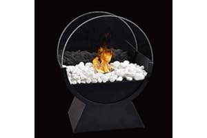 JHY DESIGN Round Portable Glass Tabletop Firepit Fire Bowl Pot 34cm Tall Clean-Burning Bio Ethanol Ventless Fireplace for Indoor Outdoor Patio Parties Events