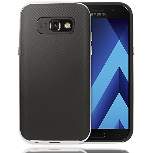 Samsung Galaxy A3 2017 Custodia Carbonio di NALIA, Slim Silicone Cover Protettiva Sottile con Bordi Effeto Metallo per Cellulare Bumper Protezione Case per Telefono Samsung A3 17, Colore:Argento