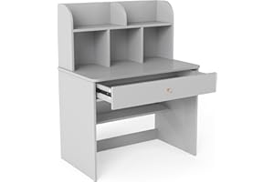 LIFEZEAL Scrivania per Bambini 3+Anni, Scrivania Cameretta, 80x48 cm, con Cassetto, Libreria, Porta PC, Computer, Banco Scuola, Tavolo da Studio, in Legno, Giocare, Studiare, Multiattività (grigio)