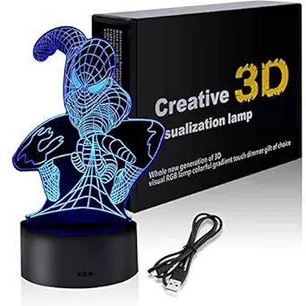 Royalkart Superhero 3D Illusion Night Light, Spiderman 7 Colors Changing, Decor Lamp, Toys for Boys, Fun Mens Gadget Gifts Ideas, Party Christmas Birthday Favours Gift for Kids Girls Boys (Spiderman)