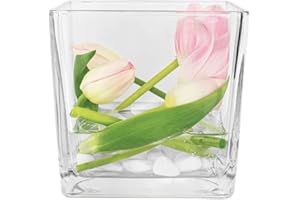 TREND FOR HOME Kwadratowy Mini Wazon na Kwiaty Wysokość 12.5 cm Szklany Wazon Dekoracyjny Lampion Świecznik Pojemnik Dekoracyjny na Lampki Tealighty Szkło Przeźroczyste | Ø 13 cm | Cassia