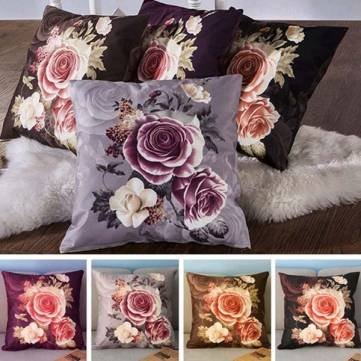 Bheema Rose Flower Printed Plush Pillow Case Cushion Cover Sofa Bedroom Decor