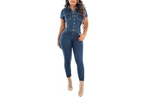 YAOTT Verano Mono De Una Pieza De Manga Corta Mujer Sexy Largos Jumpsuit Señoras Peto Vaquero Slim Fit Overoles de Mezclilla Pantalones Vaqueros Elegante Stretch Skinny Jeans Denim Petos de Pantalon