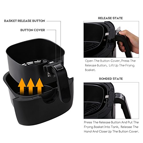 Aicok Heißluftfritteuse, Fritteuse ohne Öl für fettarmes Grillen, Backen oder Garren, 1400 W, 3,5 Liter, Schwarz - 5
