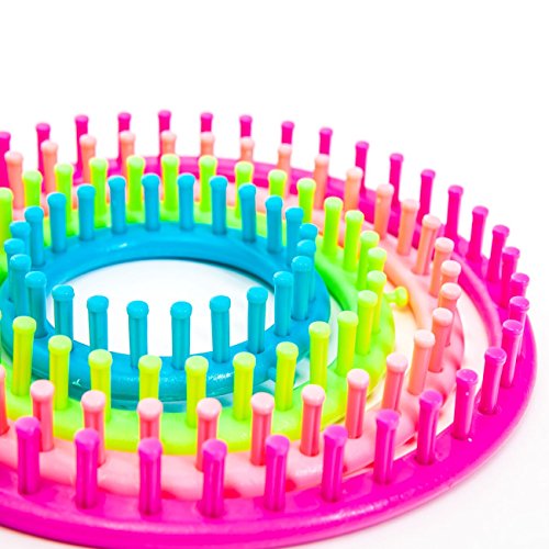 Strickring 6 tlg Knitting Loom inkl. 1 Garnnadel – 1 Strickhaken – mit Anleitung – Kinderleichte Handhabung (Ø 29cm – 24cm – 19cm – 14cm) - 3
