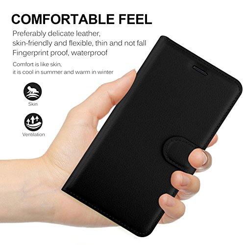Nokia 6 Custodia - KuGi Lussuosa PU Cover Custodia Protettiva Portafoglio da Mano per Nokia 6 Smartphone (Nero)
