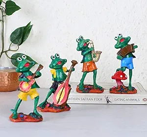 Tied Ribbons Frogs Playing Musical Instruments Decoration Items, Set of 4