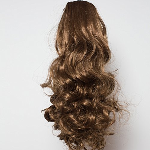 Elegant Hair - 17" PONYTAIL - Style: CURLY - Colour: Light Chocolate Brown #12/18 - REVERSIBLE 2 Styles in 1 - Clip in Hair Piece Extension - Claw Clip Attachment - Weight 220g