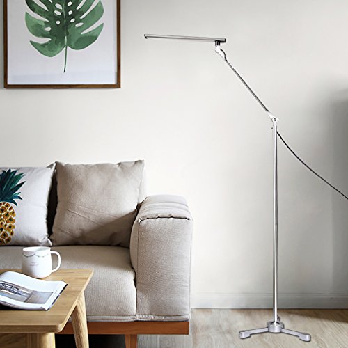 Preisvergleich Produktbild Tonffi Faltbare LED Stehleuchte Aluminiumlegierung Standlampe mit 8W 42LM 5000K weiß Touch-dimmbare Schalter fünf Helligkeit für Ihr Wohnzimmer und Lesenzimmer usw. Silber Dreieck-Lampenfuß
