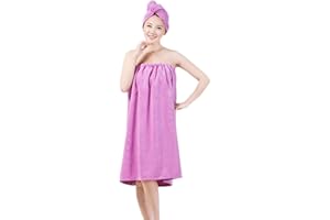 NICEYEA Ultra Absorbent Microfiber Sexy Spa Bath Wrap Cover Up Towels Set Soft Cozy Fleece Terry Bathrobe Bath Towel Tube Dress Robe Nightgown Sleepwear with Shower Hair Drying Turban Cap Hat for Women Girls