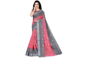 GENERIC Ethno Closet Damen Fancy Damen Baumwollmischung Gold Floral Foil Prints Hochzeit Sari Kleid mit Unstitched Bluse Piece