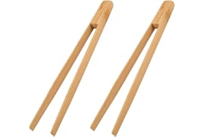 WJRQD 2 Pièces Pince à barbecue en bois de hêtre non traité collée，Pinces à toast classiques réutilisables en bambou，Pince de cuisson en bois, idéale pour grille-pain, fruits, pain et cornichons，30cm