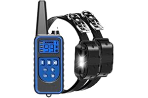 SEVENSTARS Doble Collar Adiestramiento para Perros. Collar Antiladridos Resistentes al Agua IP67. Mando Remoto con Alcance de 1000 Metros y Pantalla LCD. Modo Pitido, Vibración, Luz y Modo E.