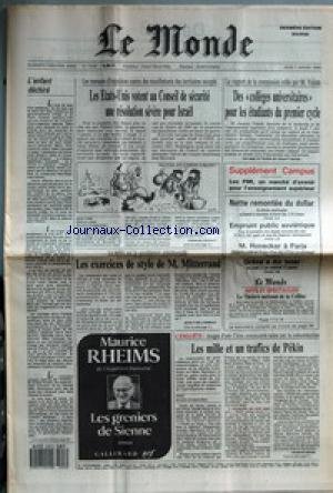 MONDE (LE) [No 13356] du 07/01/1988 - L'ENFANT DECHIRE - LES ETATS-UNIS VOTENT AU CONSEIL DE SECURITE UNE RESOLUTION SEVERE POUR ISRAEL PAR CHARLES LESCAUT - DES COLLEGES UNIVERSITAIRES POUR LES ETUDIANTS DU PREMIER CYCLE - LES PMI, UN MARCHE D'AVENIR POUR L'ENSEIGNEMENT SUPERIEUR - NETTE REMONTEE DU DOLLAR - EMPRUNT PUBLIC SOVIETIQUE - M. HONECKER A PARIS - GREVE A AIR INTER - LE THEATRE NATIONAL DE LA COLLINE - LES EXERCICES DE STYLE DE M. MITTERRAND PAR JEAN-YVES LHOMEAU - LES MILLE ET francais