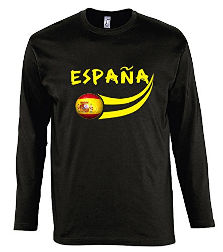 Supportershop - Manga Larga Camiseta LS Hombre España fútbol Negro, T-Shirt Manches Longues Espagne Noir, Negro, FR : XXL (Taille Fabricant : XXL)