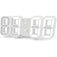 Baeskii 3D Digital Alarm Clock,Wall LED Number Time Clock with 3 Auto Adjust Brightness Levels，Modern Night Light LED Electronic Clock Date,Temperature Display (white)