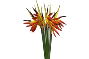 CORKWAW Paquete de 8 flores artificiales de 21-1/2 pulgadas, ave del paraíso, planta verde para decoración del hogar, jardín, oficina, terraza, decoración de boda (naranja)