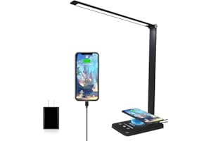 MYCUL Lámpara Escritorio LED con Cargador Inalámbrico, Flexo LED Escritorio Regulable con Puerto de Carga USB, 10 Niveles de Brillo, 5 Modos, Control Táctil, Temporizador de 30/60min, Luz Escritorio Lectura