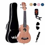 CYC Música Ukulele Soprano de 21 Pulgadas de Caoba Aquila Cuerdas Principiante Kit: (5 en 1) Bag + Correas + Sintonizador + Elecciones (Color Natural)