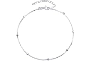 Amberta Italian Sterling Silver Anklet for Women 925 | Adjustable Ankle Bracelets for Women Beaded Heart Summer Jewellery