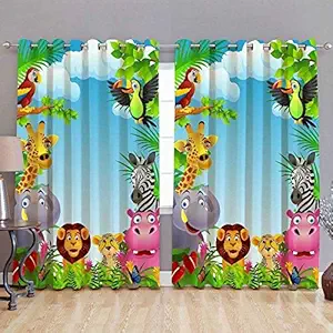 3D Digital Cartoon9 Printed Polyester Fabric Curtain (5ft)- Set of 2