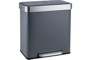 SVITA LT2X30 Mülleimer 60 Liter Treteimer Tretmülleimer Abfalleimer 2 Fächer je 30 Liter freistehend mit Deckel Softclose-Deckel inkl. Inneneimer Grau