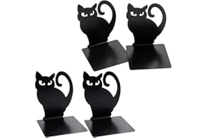 HZSOOCH 2 Pairs Heavy Duty Bookends, Decorative Metal Book End Holder, Anti Slip Book Stopper for Home Office Library School (Black, Black Cat Style)