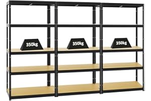 PROREGAL Mega Deal 3X Étagère Charge Lourde Slim Elephant S | HxLxP 180x90x45cm | 5 Niveaux | 350kg par Niveau | Noir | Lot d'étagères Robustes de Garage, Atelier, Cave, sous-Sol, Stockage, Rangement