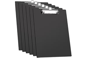 SAIJIAN 6 Pezzi Portablocco A4 Cartellina Rigida con Pinza Portablocco Plastica Porta Blocco Nero Portablocco per Appunti 31.5 x 22.5 cm