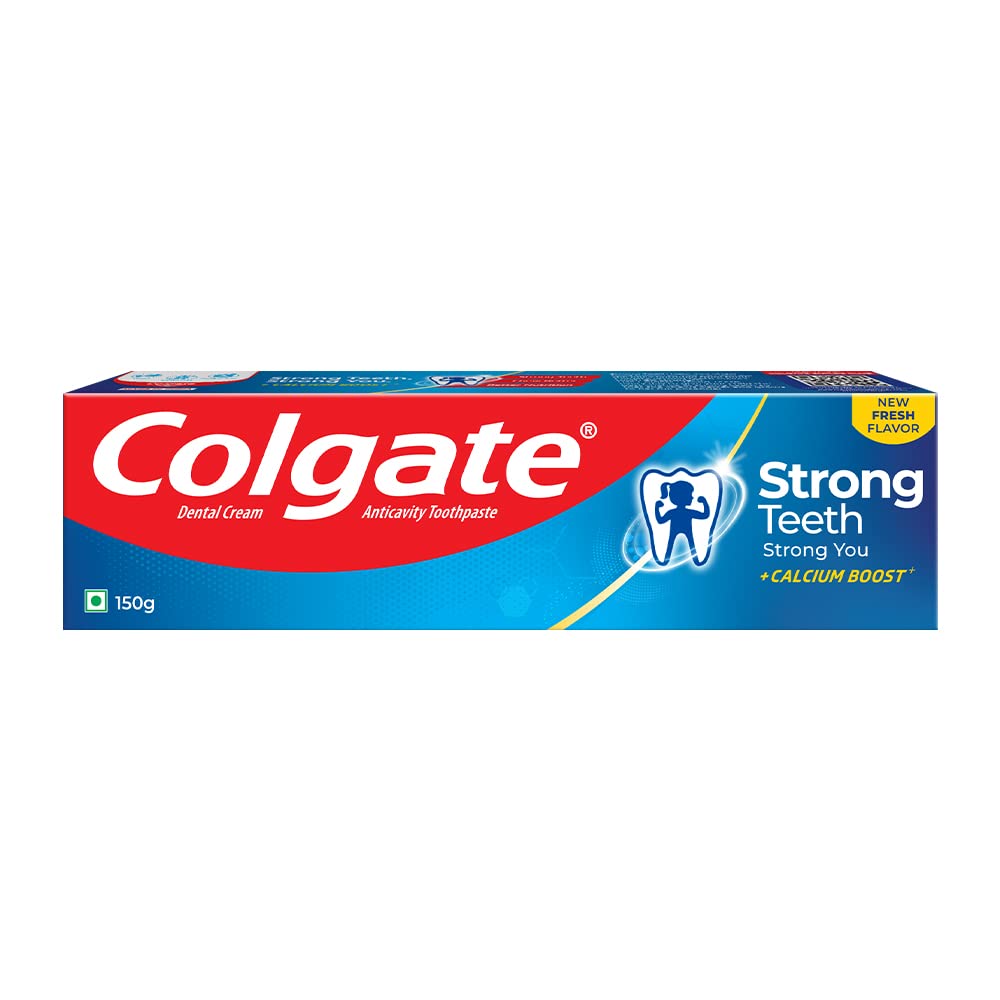 Colgate Strong Teeth, 150g, India’s No: 1 Toothpaste Brand, Calcium-boost for 2X Stronger Teeth, Prevents cavities, Whitens T