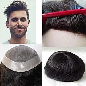 Majik Human Hair Patch Wig Toupee For Men, Wig For Men Full Head With Free 2 Pcs Color Refresher With Wig Tape And Clips) (7x5 Inch, Black) For Men And Boys, 100 Gram, Pack of 1