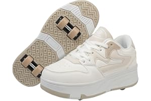 Mateju Chaussures à Roulette Garçons Filles, 2 en 1 Patins à roulettes Retractable Enfant avec 4 roulettes Chaussures de Skateboard Réglables Adolescents pour Intérieur Extérieur