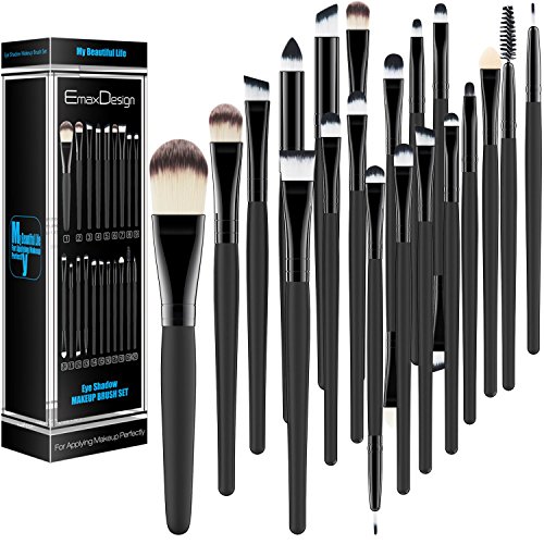 EmaxDesign 20 Stück Make-up Pinsel zum professionellen Auftragen von Lidschatten Eyeliner Foundation Rouge Lippenkosmetik Bürsten für Puder und Flüssiger Cremiger Kosmetik,sowie Pinsel zum Verblenden - 5