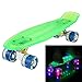 Ancheer Mini-Cruiser-Skateboard 55cm Skateboard mit oder ohne LED Deck,alle mit LED Leuchtrollen,mit USB Kabel aufzuladen,Farbe:Deck in Grün mit LED / Rollen in Blau mit LED