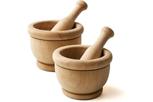 SPACE HOME MGE - 2 Juego de Mortero y Mazo - Mortero de Madera - Mortero de Cocina - Mortero de Cocina para Triturar Especias - Molinillo Manual de Ajo, Hierbas - Triturador de Especias - 8 cm - Set de 2