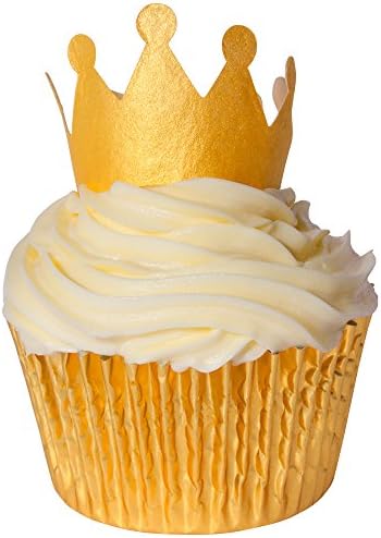 12 X Sugar Free Natural Colours Cake Decorations - Gold Crown Wafer Toppers