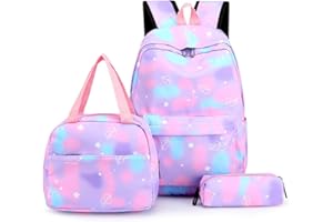 MOGAME 3 In 1 School Bag Sets for Girls, Children Backpacks Colorful Rucksack with Lunch Bag and Pencil Case, Tie Dye Schoolbag for Primary Secondary Middle School Teen, Back to School Supplies