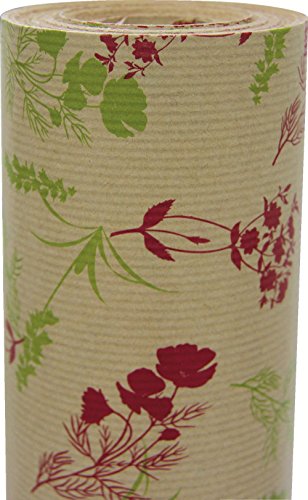 Clairefontaine Kraft Brun Rouleau de papier cadeau imprimé 50 x 0,7 m Motif Fleurs sauvages Rouge/Vert