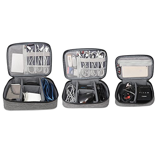 BUBM 3 Stücke Mehrfachfunktion Kabelorganiser Tasche Reisetasche für Elektronische Zubehöre wie Netzteil, Maus und USB Stricks, Denim Grau - 4