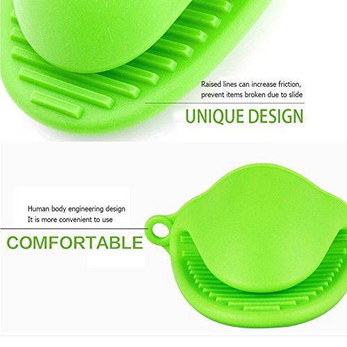 DaoRier Ofenhandschuhe Mini Silikon Mini-Topf Halter Kochen Pinch Grips Wärmedämm Handschuhe Anti Slip Tresor Handschutz Grill (Grün) - 4