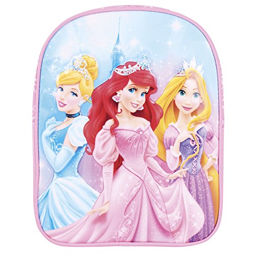 Petit Sac à Dos Fille Princesses Disney - Cartable Scolaire avec Ariel Cendrillon Raiponce - Sac d'école pour Le Jardin d'enfants - Rose - 31x25x10cm - Perletti