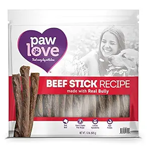 PawLove Treats Quick and Crunchy Gourmet Beef Stick Recipe Dog Snacks ? Light and Airy Chew ? Rich in Delicious Beef Flavor ? Healthy Grain Free, High Protein Chew - Small Dog Size - (1.3 lb. Bag)