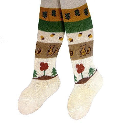 Baby Stockings with Stripe Design Squirrels - Ecru, 0-3 months