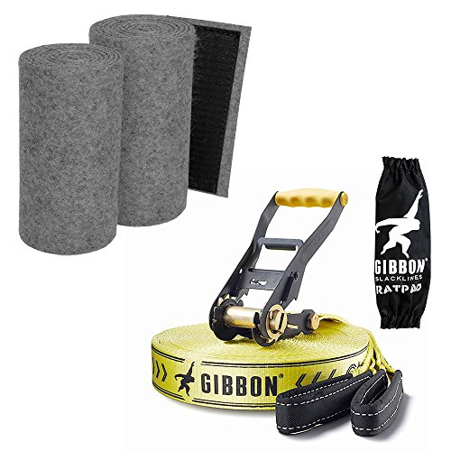 SLACKWEAR Slackline Set con "SafetyTree" Protección de árbol gris + Classic Line X13 XL de Gibbon Slacklines