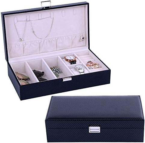 PU Leather Travel packing box for Watch and Jewel and Sunglasses storage case-Multifunctional-New Design (33x18x9cm, Black carbon)