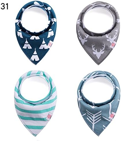 Amazemarket 4Pcs Set Unisex Newborn Baby Drooling Bibs Adjustable Towel Triangle Cloth Burp Teething Soft Cotton Boy Girl Kids Infant Toddler Feeding Meal Care High Absorption Hypoallergenic Gift (#31)