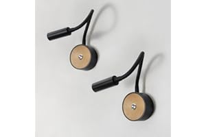 ouglres Lampada da Lettura a Parete, 2 Pezzi, Lampada da Parete a Led Con Interruttore, Lampada da Parete Industriale In Legno e Nero, Orientabile a 360°, Lampada da Letto, Camera da Letto, Corridoio